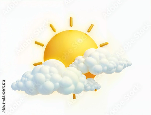 Fototapeta Sun and clouds on a white background. Illustration.