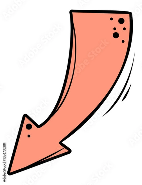 Fototapeta A simple cartoon arrow pointing down with a curved shape
