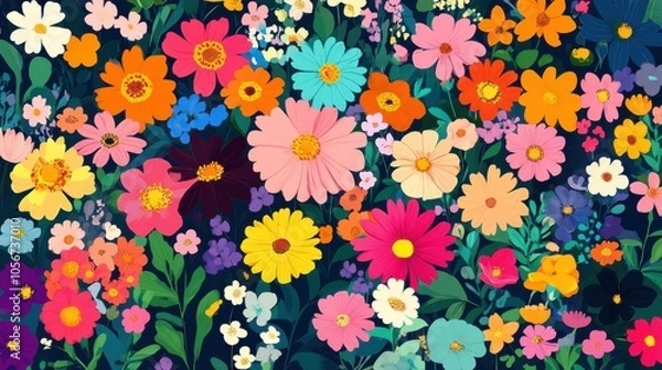 Fototapeta A PNG illustration of a garden bursting with colorful flowers,