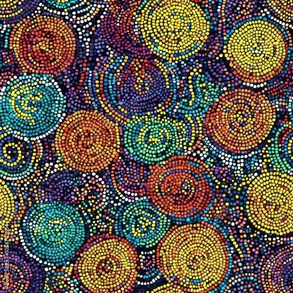Fototapeta seamless pattern of concentric circles made from colorful dots