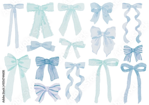 Obraz さまざまな形のかわいい水色のリボン