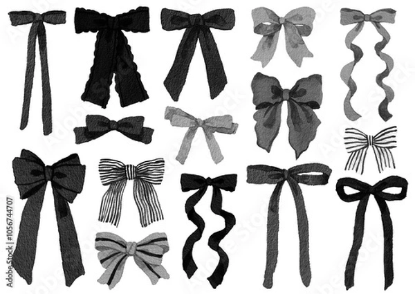 Obraz さまざまな形のかわいいブラックのリボン