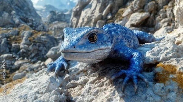 Fototapeta Blue Reptile Camouflaged in Exotic Terrain A Hidden Explorer's Masterpiece, Blending Seamlessly with the Rocky Landscape