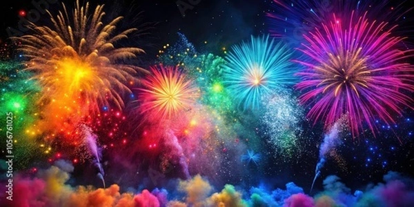 Fototapeta Colorful Powder Explosion and Fireworks Celebrating Creativity and Joy in High-Resolution Imagery