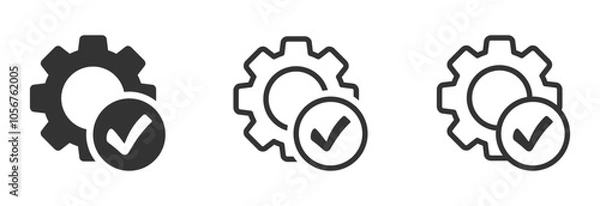 Fototapeta Checkmark with a gear vector icon. Checkmark with cogwheel icon. Gear and checkmark vector symbols set