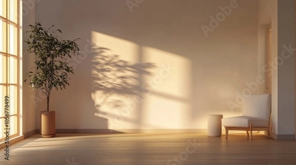 Fototapeta Spacious window in a modern room featuring soft lighting minimalist decor and ample empty space Ideal for residential real estate presentations