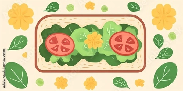 Obraz Groovy toast, cute salad, single flower, leafy touch, flat design