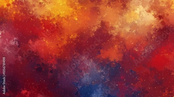 Fototapeta A painting of a red and orange background with blue and purple streaks