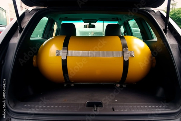 Fototapeta Professional installation of GNC cylinder in vehicle, ensuring high safety and performance
