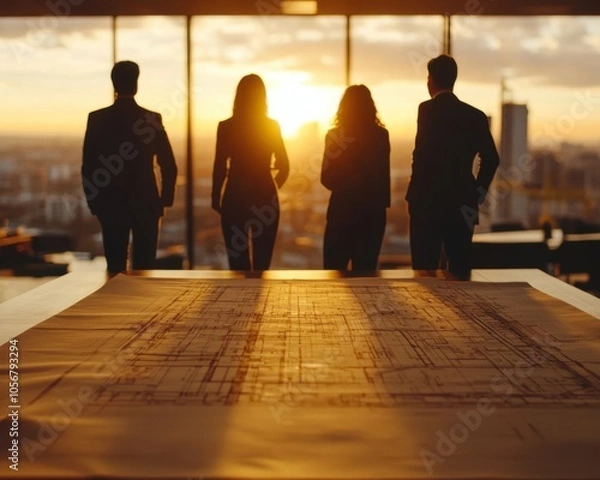 Obraz Project Management Team at a Commercial Building Site Leading the Construction of a Modern Skyscraper with Expertise and Vision