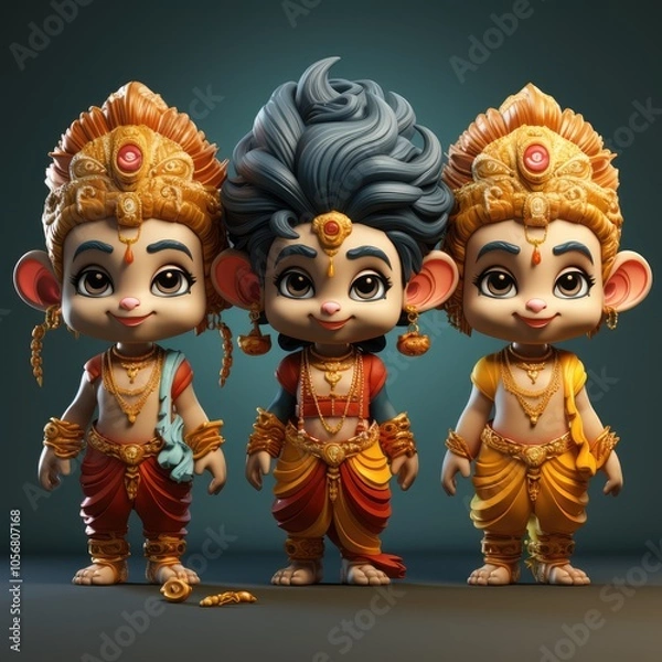 Fototapeta Artistic Renderings of Indian Deities in Various Cartoon Poses