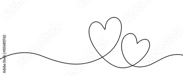 Fototapeta Hand Drawn Outline drawing of Hearts. Line art of two hearts. Single Counter line design. Heart Symbol Icon Logo. Love greeting card banner template. Vector Illustration