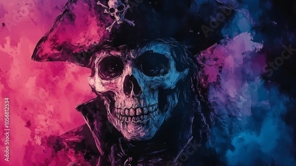 Fototapeta A Glowing Skull Pirate Wearing a Tri-Cornered Hat
