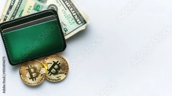 Fototapeta Digital Wallets With Cash and Coins for Online Payment Solutions Generative AI