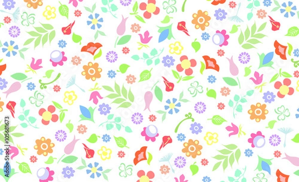 Fototapeta Background image of spring flowers and leaves. 