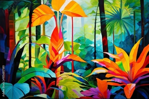Fototapeta a colorful abstract depiction of a vibrant tropical forest with