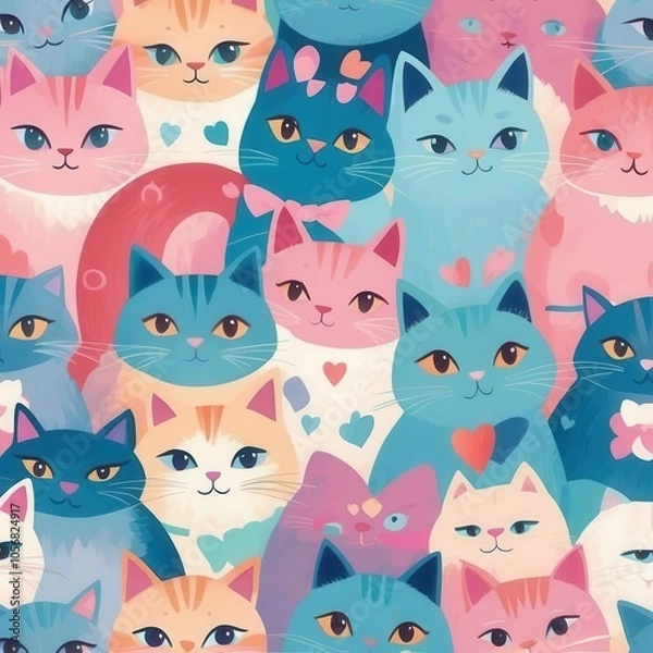 Obraz seamless pattern with cats and birds
