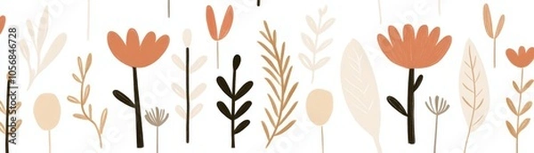 Fototapeta Elegant autumn floral pattern, seamless orange and brown flower design for backgrounds, wallpaper, textiles
