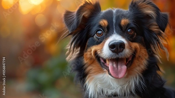 Fototapeta Cute Dog Portrait: Smiling Canine with Warm Autumn Colors