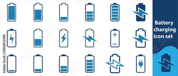 Fototapeta  icons about battery charging. Contains such icons as charger, EV charger station, power bank and more. Editable vector stroke 64x64 pixel perfect