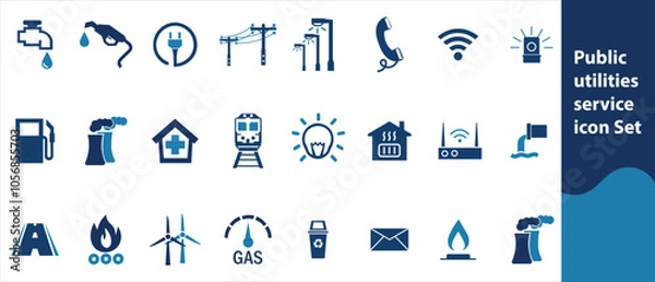 Fototapeta 18Public utilities, service. Set of line icons in linear style. Electricity, water supply, gas supply, drainage, garbage removal, major repairs, heating, cold, hot water. Outline conceptual pictogram