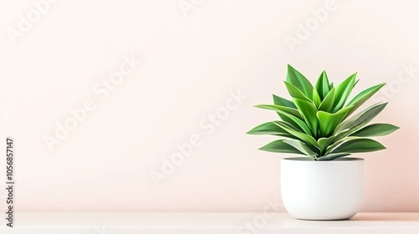 Fototapeta Minimalistic Green Succulent in Sleek White Planter on Subtle Background : Generative AI