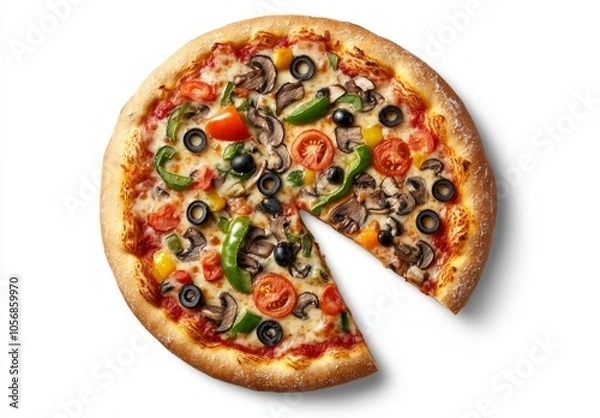 Fototapeta Delicious Veggie Pizza with a Slice Missing