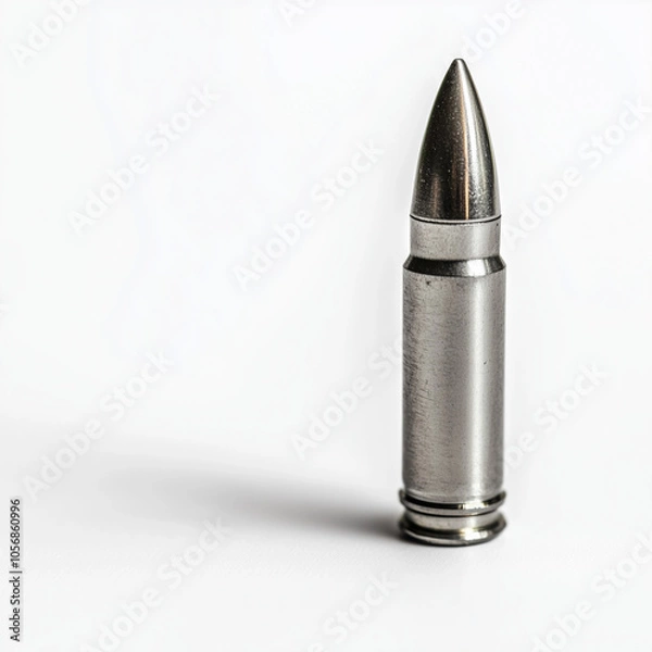 Obraz Silver bullet casing on white background