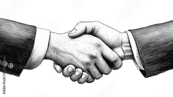 Fototapeta Black and white drawing of two hands shaking in a handshake