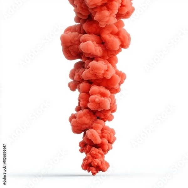 Obraz A photostock of a streak of red smoke on a white background, abstract and mysterious.