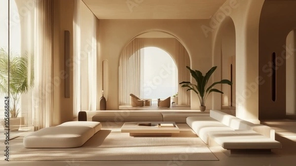 Fototapeta Serene Minimalist Living Room with Ocean View