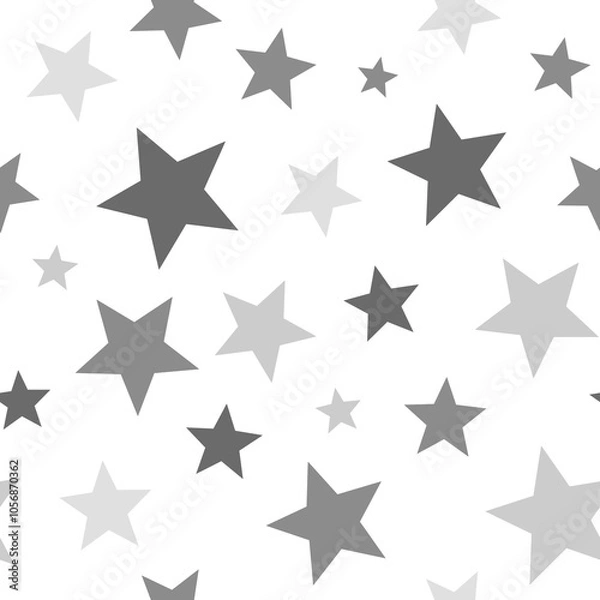Fototapeta Black and white stars seamless pattern. Hand drawn gray gradient different size stars scattered on white background. Party monochrome glitter background. Starry confetti allover print