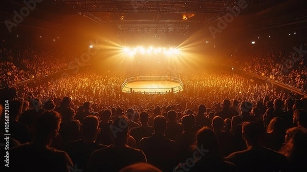 Obraz dramatic shot of the crowd on fight night, eagerly watching the fight unfold under the bright arena lights