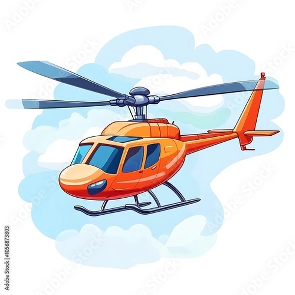 Fototapeta A cartoon helicopter flying low on a white background.
