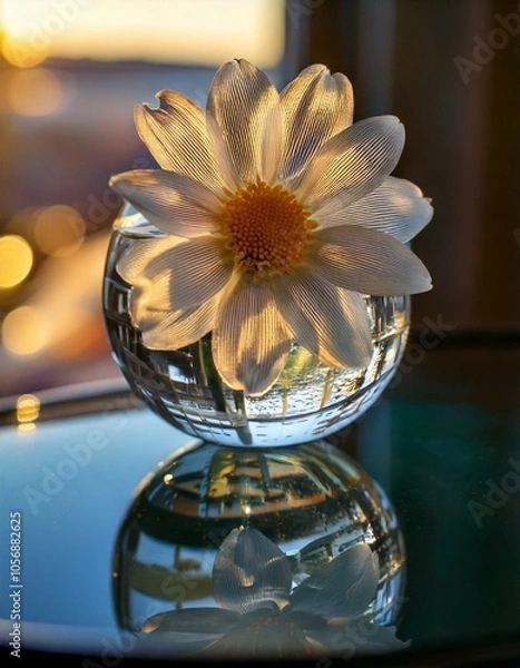 Obraz Reflections: Explore the reflections in the glass flower, both from the window and from the surroundings.