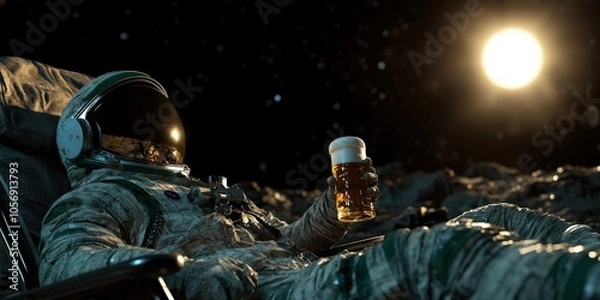Fototapeta Astronaut Relaxing with a Beer on Alien Planet