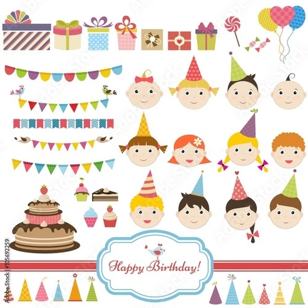 Obraz Birthday party set with children