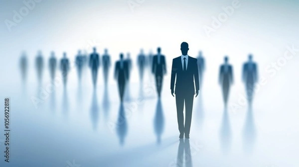 Fototapeta A confident businessman stands out among a crowd, representing leadership and individuality in a professional setting.