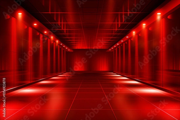 Fototapeta Abstract red empty room with spotlight, 3D rendering, close up