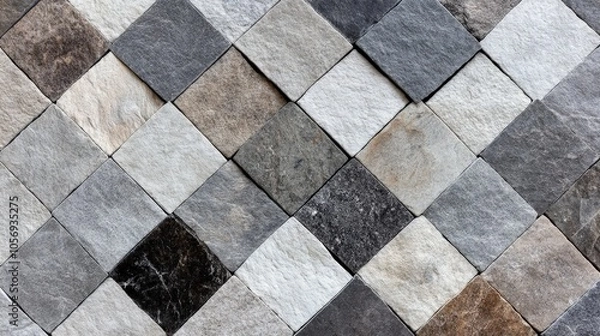 Fototapeta Natural Stone Tile Mosaic Pattern Background   Grey  Beige  White  Black