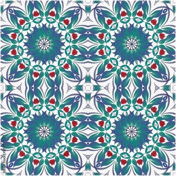 Fototapeta Retro mosaic pattern, Evil eye beads and geometric shape patterns.