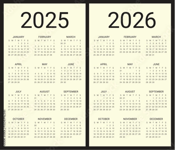 Fototapeta 2025 2026 year calendar vector design template