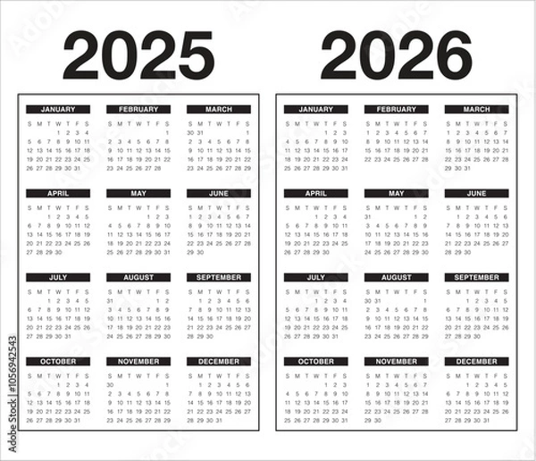 Fototapeta 2025 2026 year calendar vector design template