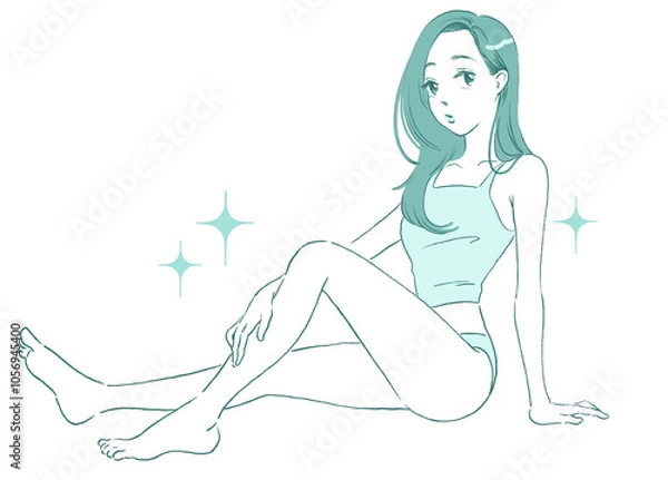 Fototapeta スタイルの良い女性のモノトーンのイラスト　全身