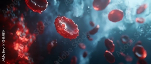 Fototapeta Illustrate detailed platelets (thrombocytes) floating in the bloodstream, capturing their unique shape and function within the body's circulatory system, ideal for educational and medical visuals. 
