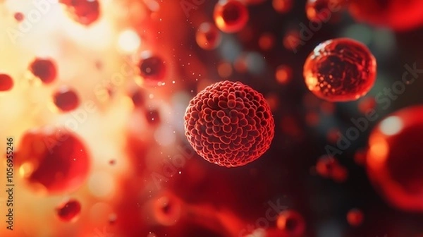 Fototapeta Detailed close-up of blood cancer cells, showcasing their structure and complexity.