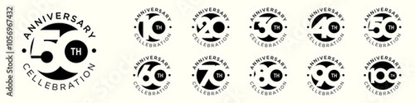 Obraz collection of creative Anniversary circle number 10 to 100 logo designs. abstract number design vector illustration
