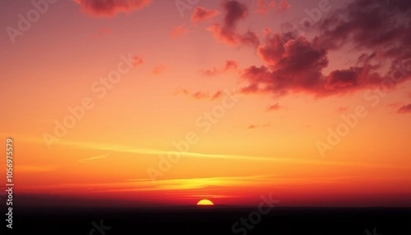 Fototapeta Sunset with Red and Orange Clouds over a Silhouetted Horizon