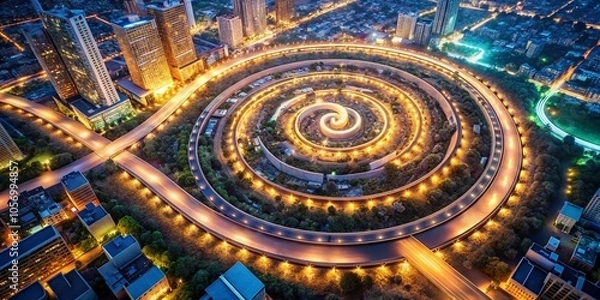 Fototapeta Aerial View of Cash Flow Money Spiral in Vibrant Colors for Financial Growth Visuals