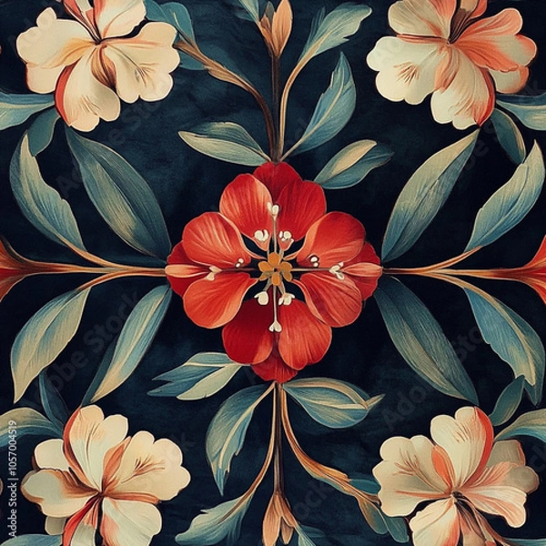Fototapeta seamless pattern with flowers AI generated 